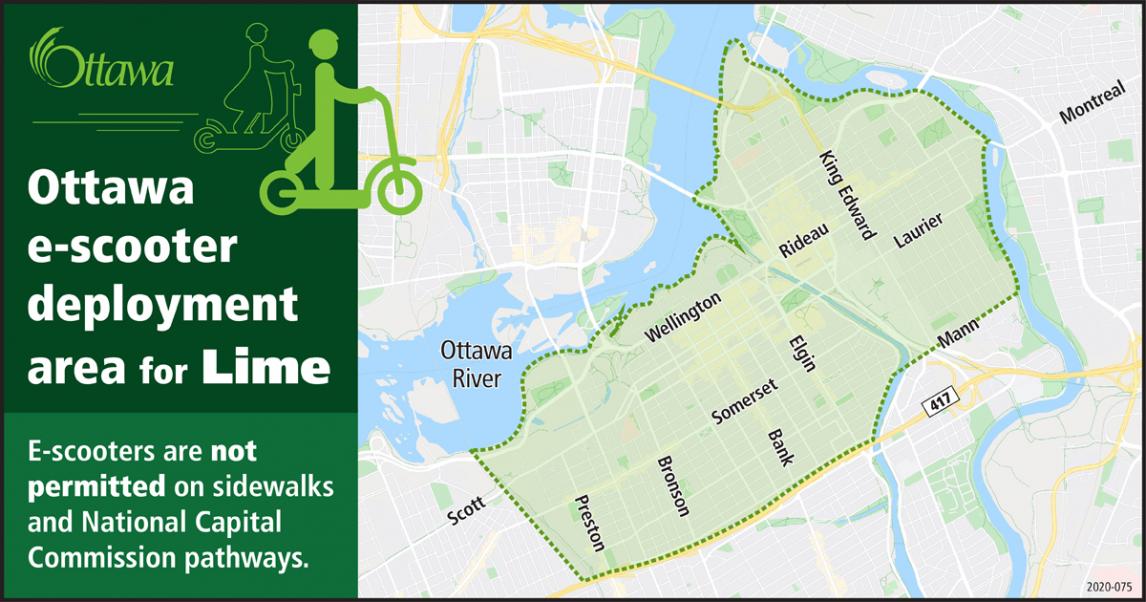 A map of Lime’s e-scooter deployment area in Ottawa.