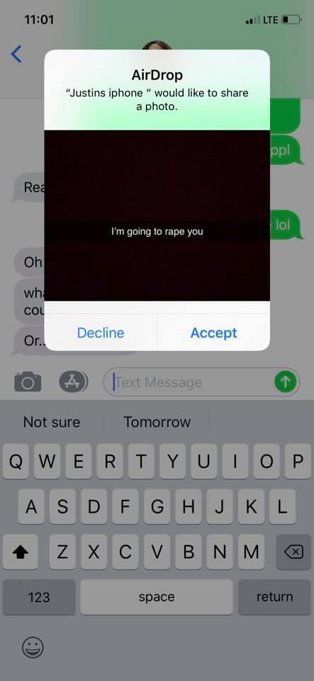 The screenshot of the message that was shared on Facebook.