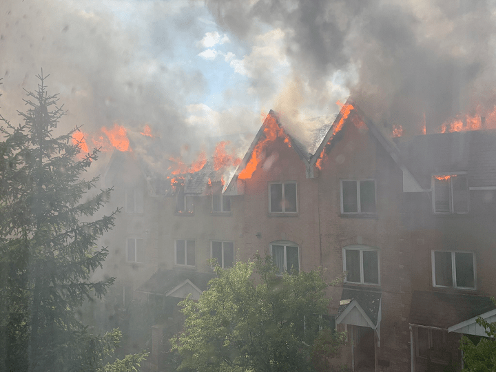 Scene of a fire in a Richmond Hill townhouse complex.