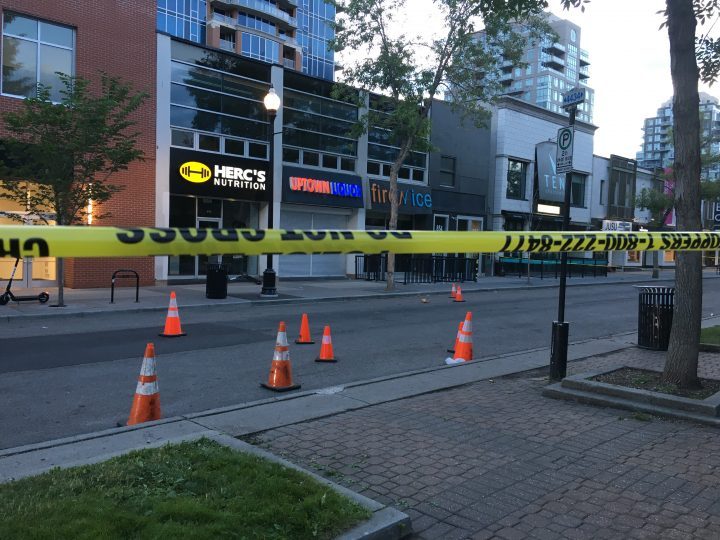 Calgary Police investigate shooting on 16 Avenue S.W. on Sunday, July 12, 2020. 