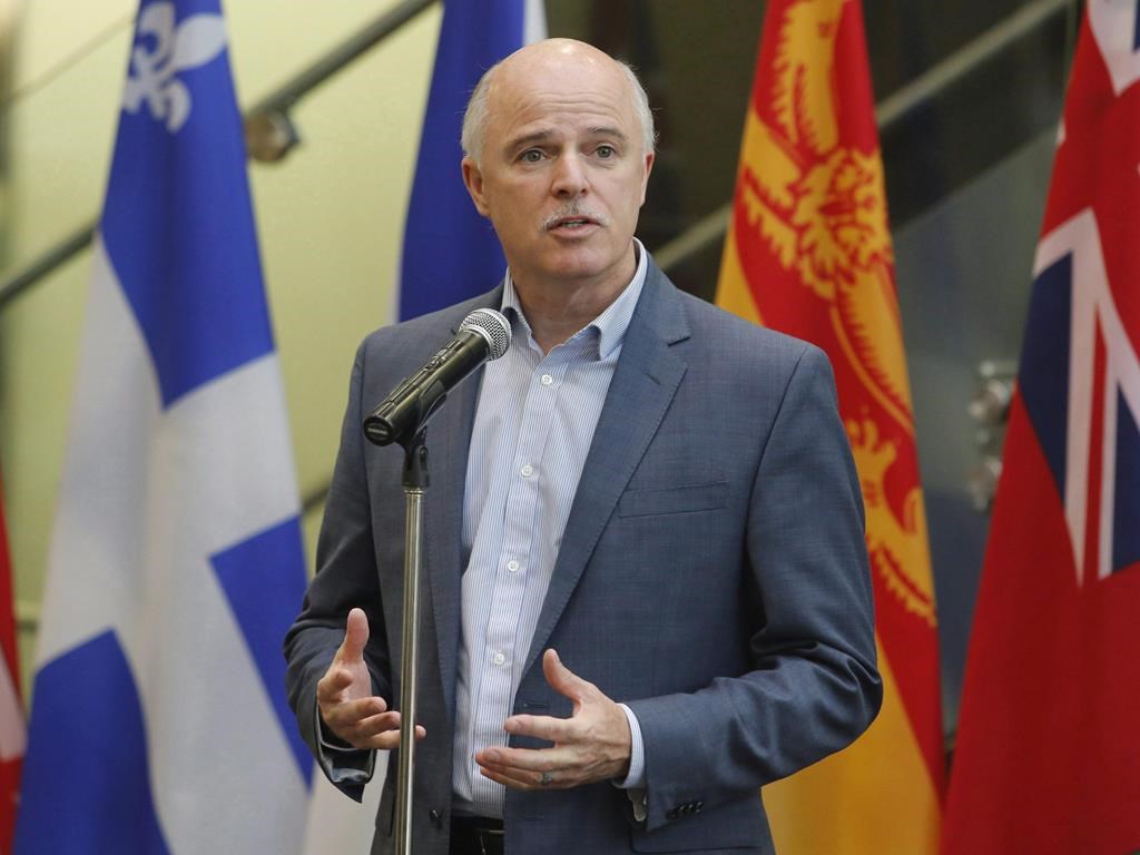 Newfoundland and Labrador is currently projecting a $2.1 billion deficit for the 2020-21 fiscal year, an increase of $1.35 billion from the April 2019 budget. Newfoundland and Labrador Finance Minister Tom Osborne speaks with reporters before a meeting with federal, provincial and territorial finance ministers in Ottawa on Tuesday, June 26, 2018. THE CANADIAN PRESS/Patrick Doyle.