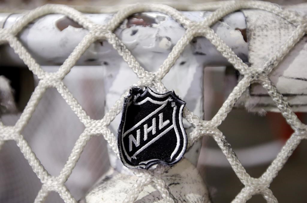 The NHL logo is seen on a goal at a Nashville Predators practice rink in Nashville, Tenn. on Sept. 17, 2012. THE CANADIAN PRESS/AP/Mark Humphrey.