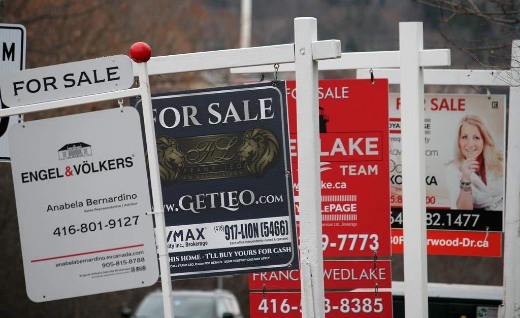 Real estate for sale signs are shown in Oakville, Ont. on December 1, 2018.