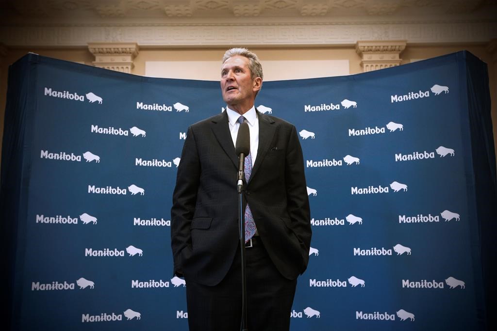 Manitoba premier Brian Pallister speaks to media at the Manitoba Legislature in Winnipeg, Wednesday, March 11, 2020. THE CANADIAN PRESS/John Woods.