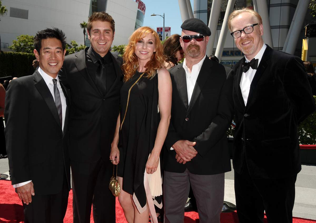 (L-R) Grant Imahara, Tory Belleci, Kari Byron, Jamie Hyneman and Adam Savage attend the 2010 Creative Arts Emmy Awards at Nokia Plaza L.A. LIVE on Aug. 21, 2010, in Los Angeles, Calif.