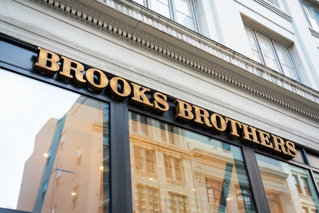 American men's clothier chain Brooks Brothers store and logo seen at one of their stores. 