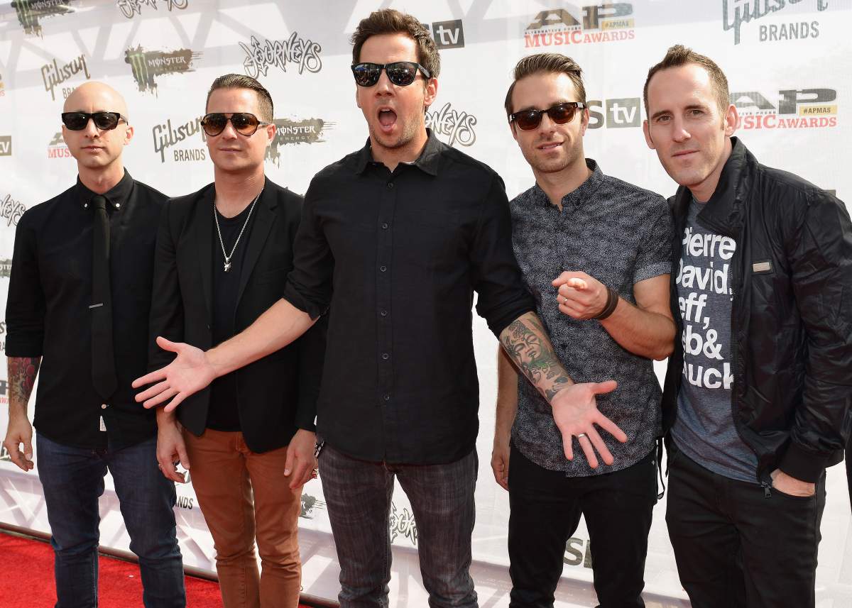 CLEVELAND, OH – JULY 22: (L-R) Jeff Stinco, David Desrosiers, Pierre Bouvier, Sébastien Lefebvre, and Chuck Comeau of Simple Plan attend the 2015 Journeys AP Music Awards, Fueled by Monster Energy Drink at Quicken Loans Arena on July 22, 2015, in Cleveland, Ohio. (Photo by Duane Prokop/Getty Images)