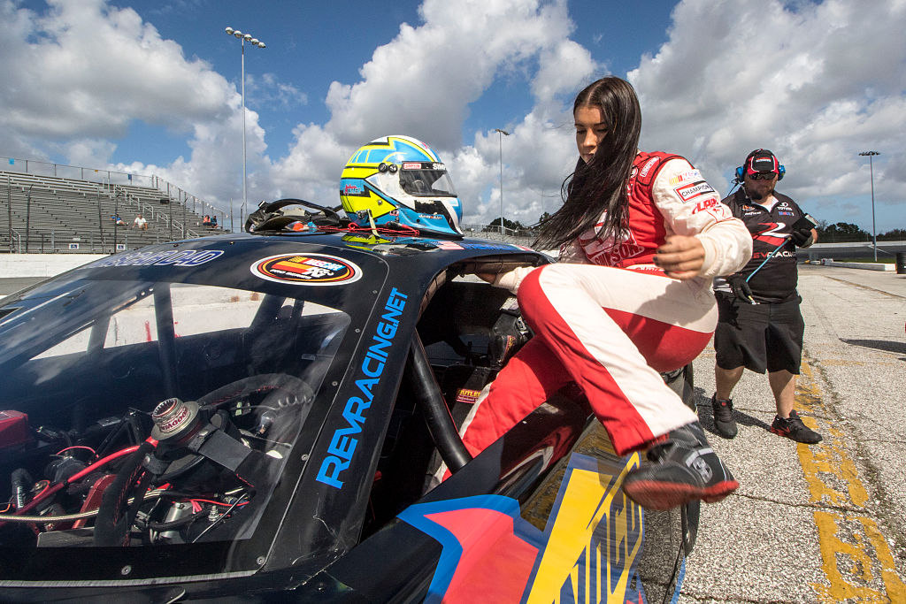 NEW SMYRNA BEACH, FL – OCTOBER 18: Amber Balcaen at the NASCAR Drive for Diversity Developmental Program at New Smyrna Speedway on October 18, 2016 in New Smyrna Beach, Florida. (Photo by Brian Cleary/NASCAR via Getty Images)