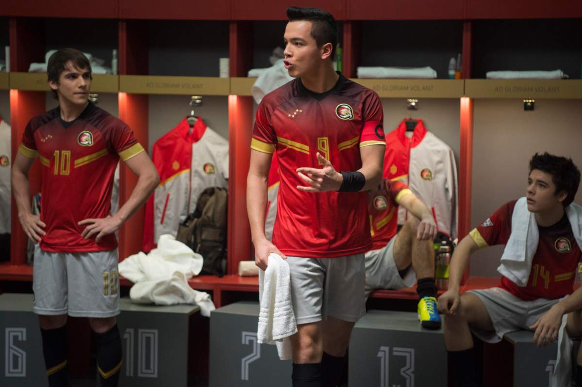 Mexican actor Sebastian Athie, who plays 'Lorenzo Guevara' in Disney's XD TV show 'O11CE', performs during a rehearsal for the press at Non Stop Studios in Buenos Aires, Argentina on July 22, 2016.