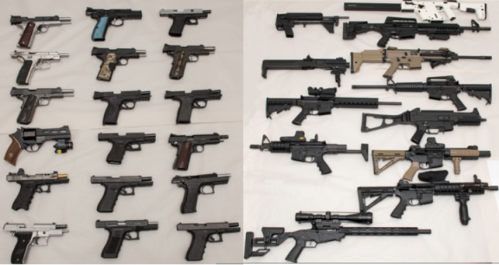 Police said a total of 38 firearms were seized after a traffic stop in Mississauga on June 25, some of which are pictured here.