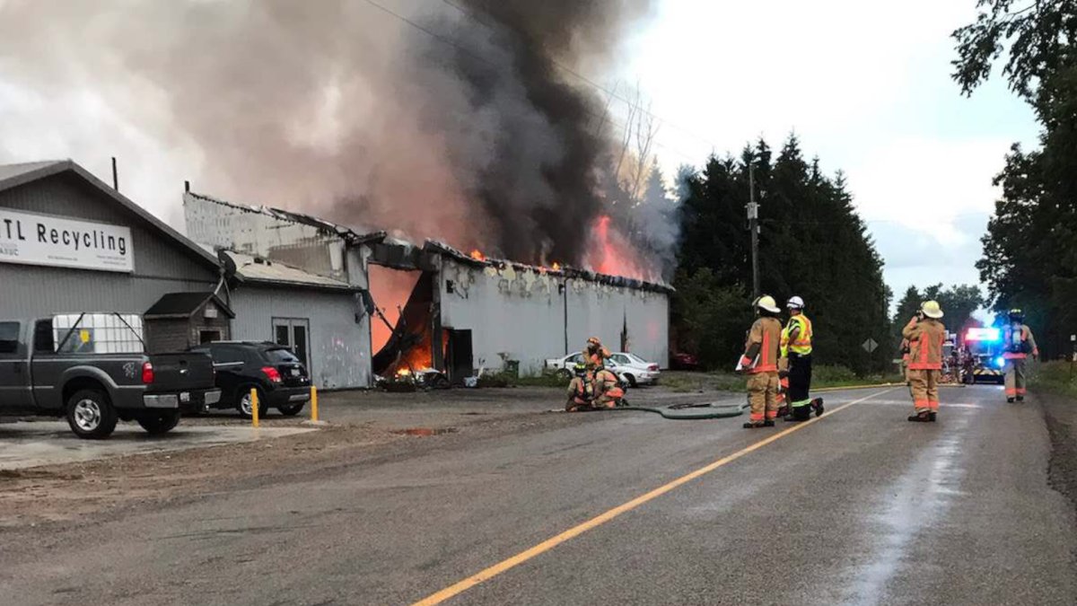Hamilton fire officials say a large building in Flamborough, Ont., was destroyed by fire on Wednesday, July 22, 2020.