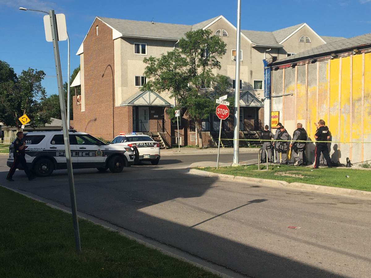 Winnipeg police on the scene on Selkirk Avenue on Friday, July 10, 2020.