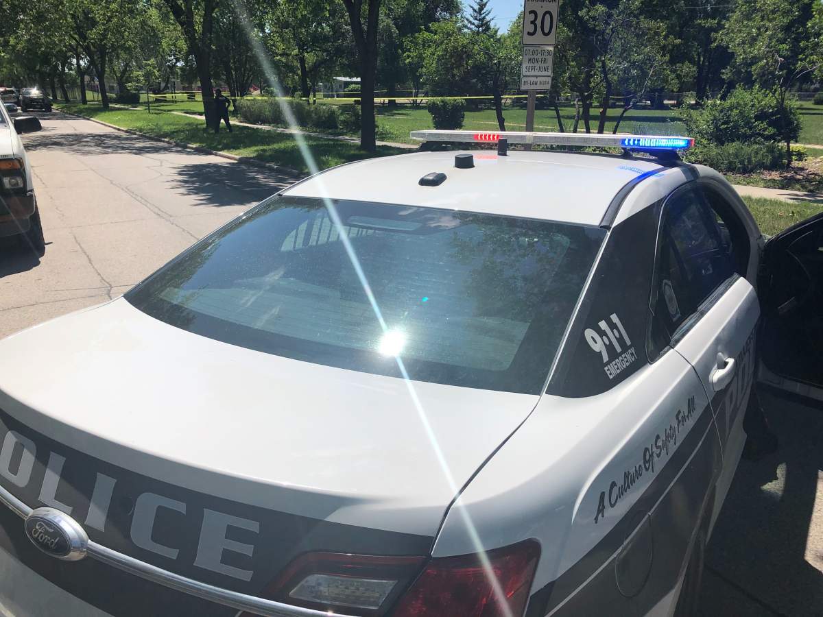A police car blocking the road adjacent to Montrose Park on Saturday afternoon.