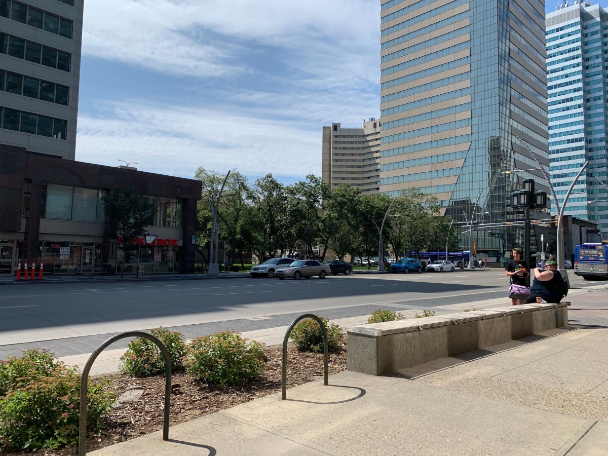 Edmonton bank blocks sitting space with metal triangle barriers