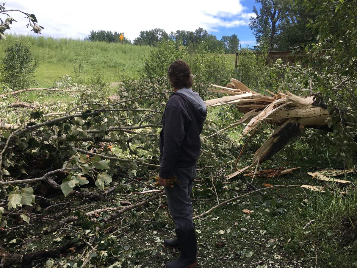 Damage at a Bottrel, Alta., campground on July 25, 2020.