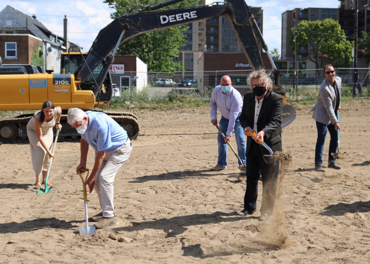 Employees of Indwell break ground on Embassy Commons, a new affordable housing project in London alongside local politicians, July 29, 2020.