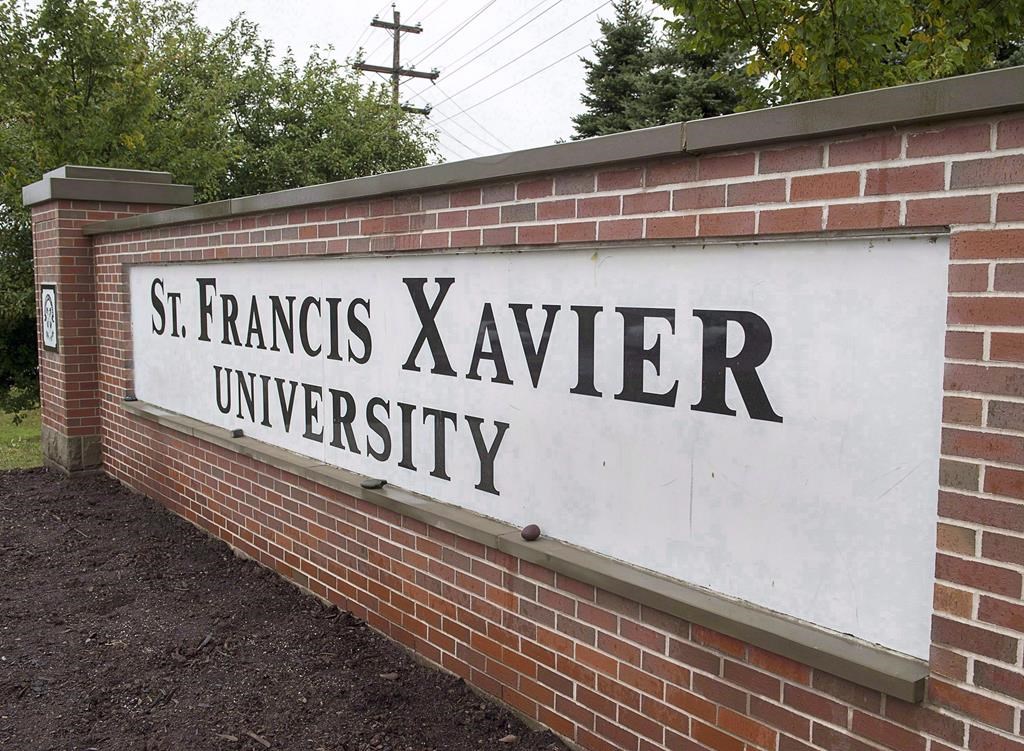 A sign marks one of the entrances to the St. Francis Xavier University campus in Antigonish, N.S., on September 28, 2018.