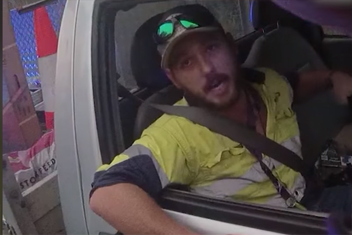 ‘Jimmy,’ 27, tells police about his fight with a brown snake in Queensland, Australia, in this image from bodycam footage.