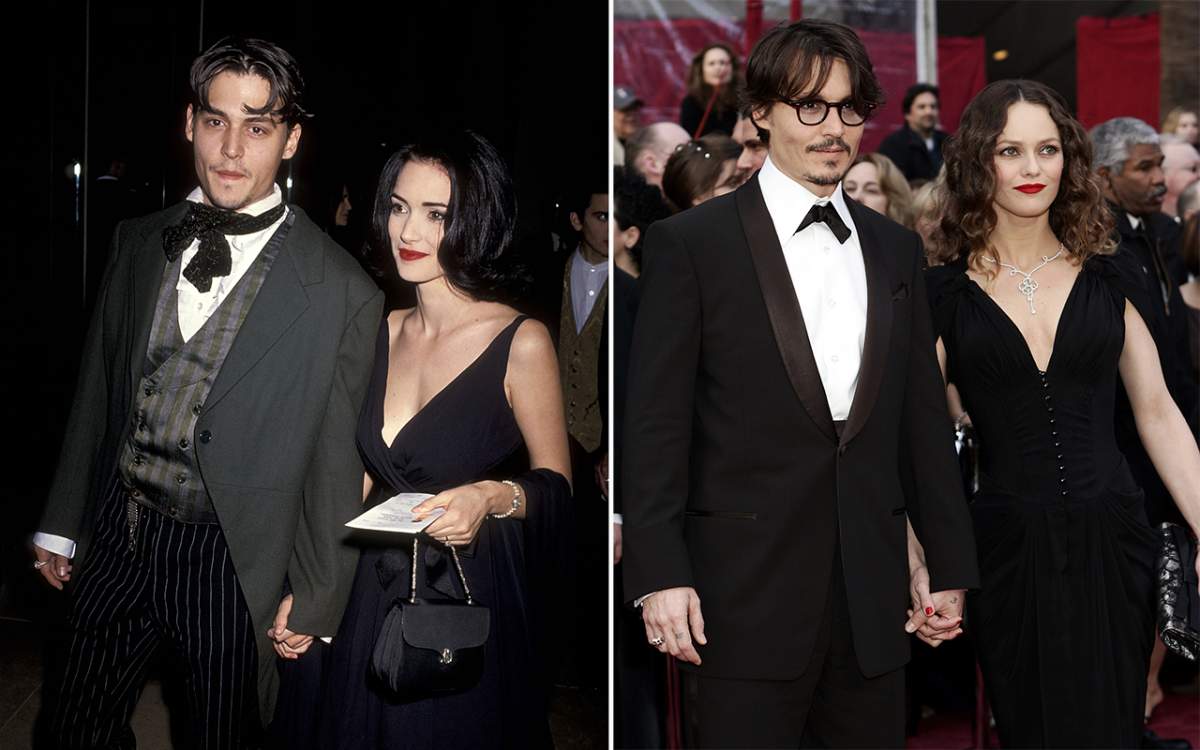 (L-R): Actor Johnny Depp and actress Winona Ryder and Depp and Vanessa Paradis.