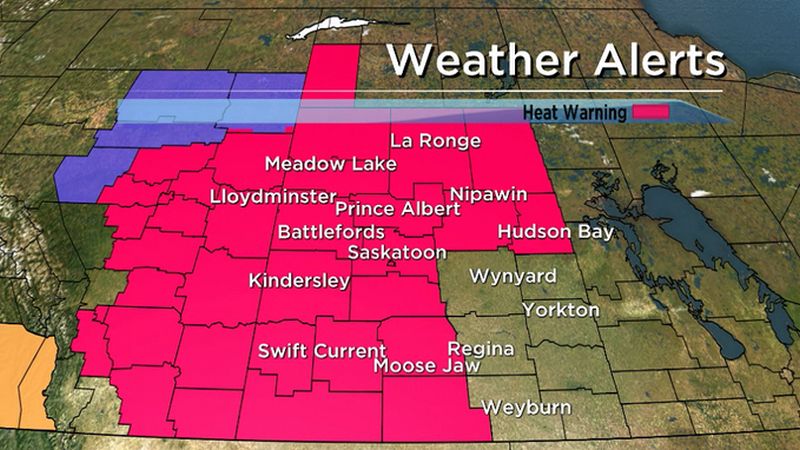Environment Canada has issued heat warning issued for Saskatoon, Moose Jaw, Outlook and Assiniboia for highs of 32 C or warmer for the next three days.