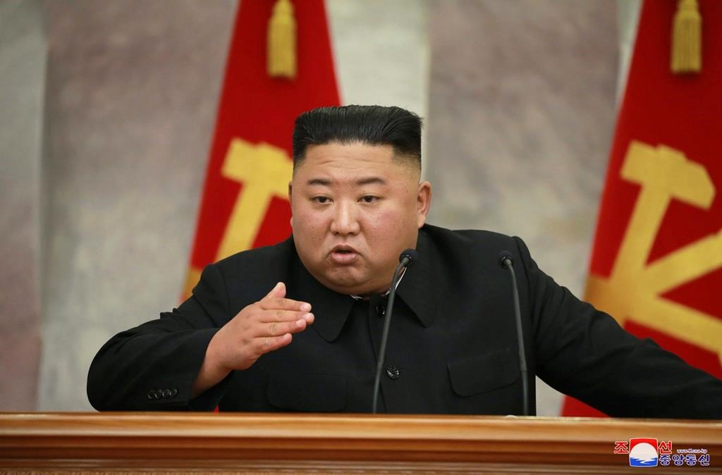 In this photo provided by the North Korean government, North Korean leader Kim Jong Un speaks during an enlarged meeting of the Central Military Commission of the Workers' Party of Korea in Pyongyang, North Korea Saturday, July 18, 2020. (Korean Central News Agency/Korea News Service via AP).