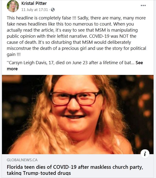 Among the controversial social media posts is this one suggesting the reported cause of death of a Florida teen was false.