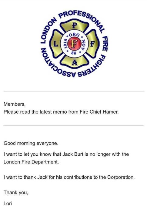 An email obtained by Global News sent out to LPFFA members on July 7, 2020.