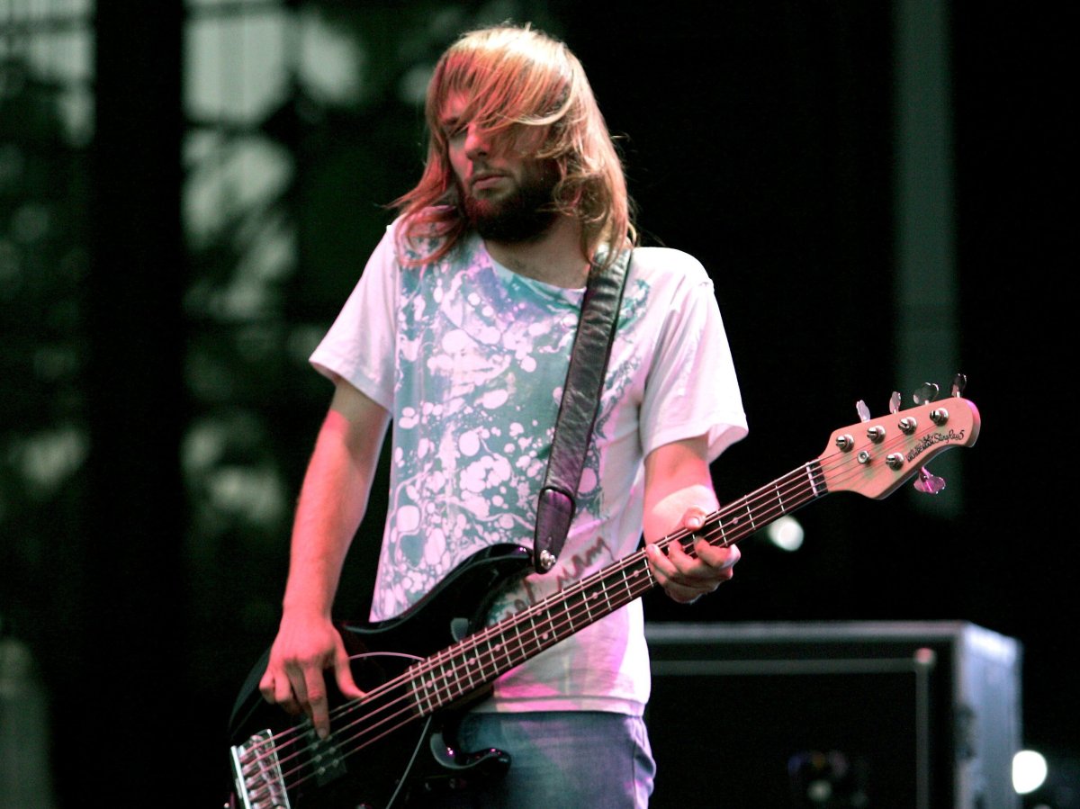 Mickey Madden of Maroon 5 performs live at The Verizon Wireless Ampitheatre in Irvine, Calif. on July 17, 2004.