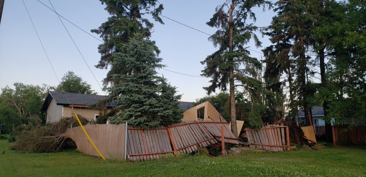 Trees toppled, buildings damaged south of Edmonton as severe weather