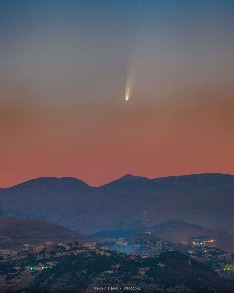 The comet NEOWISE is shown in the sky over Lebanon in this NASA photo of the day.