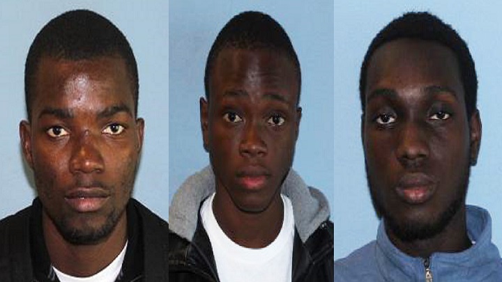 (Left) Clinton Newton, 27, (middle) Jonah Eigbuluese, 23, (right) Joshua Ometie, 25.
