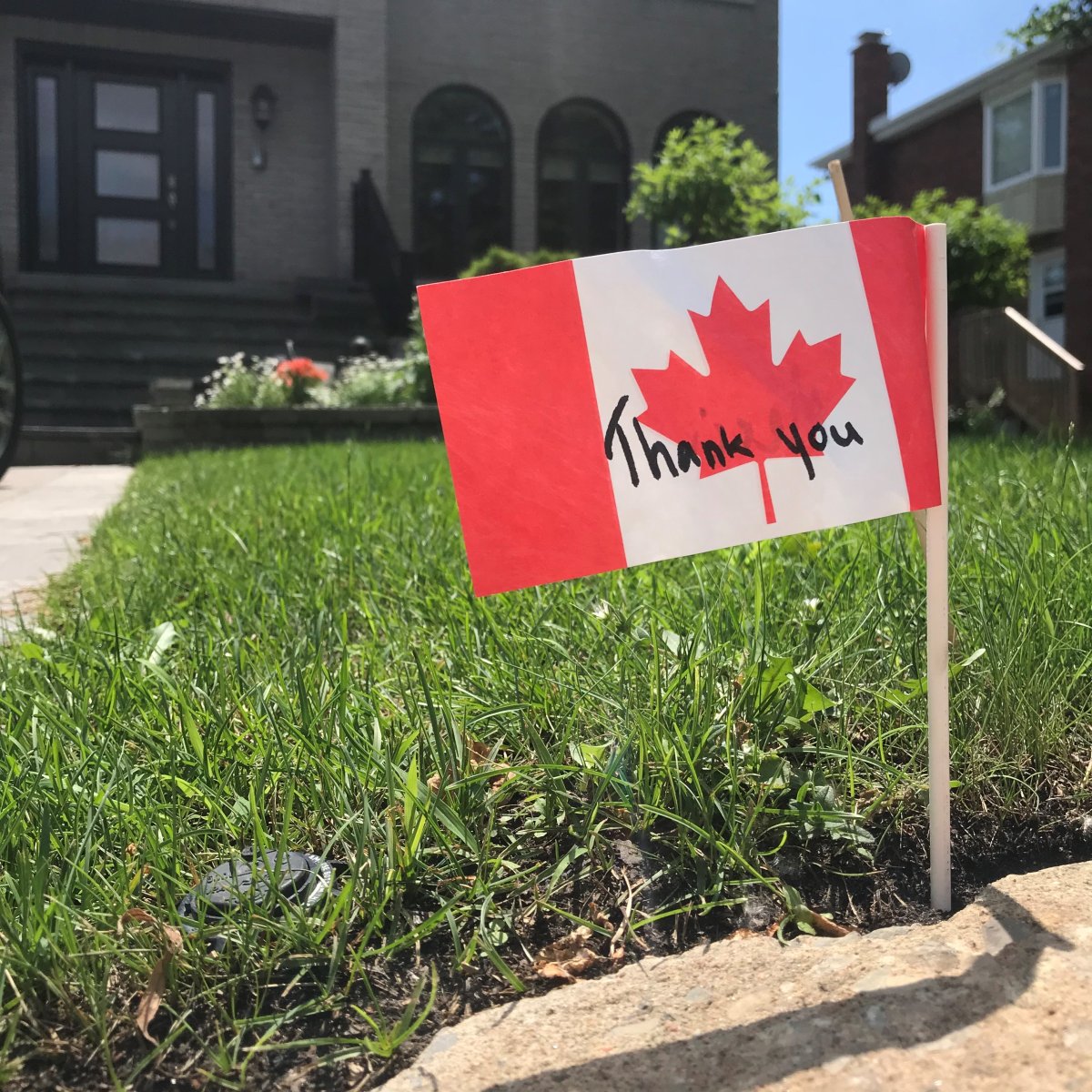 Beaconsfield residents were thanked with a miniature Canadian flag.