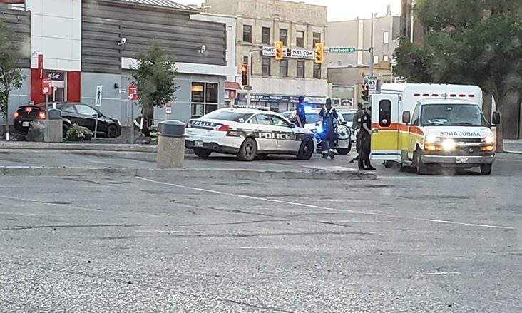 Police on scene at the Sherbrook and Portage McDonalds parking lot Tuesday.