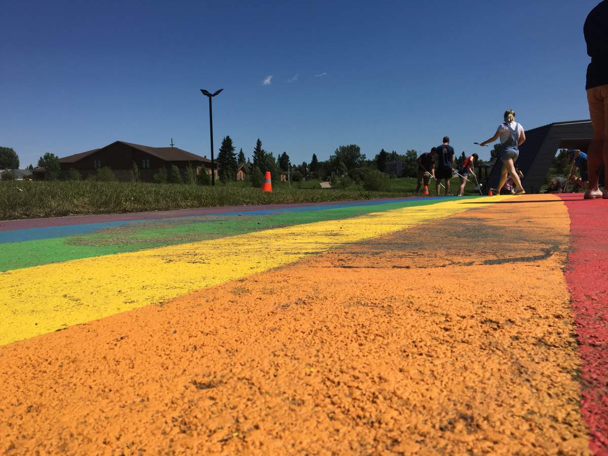 Stained walkway before repainting.