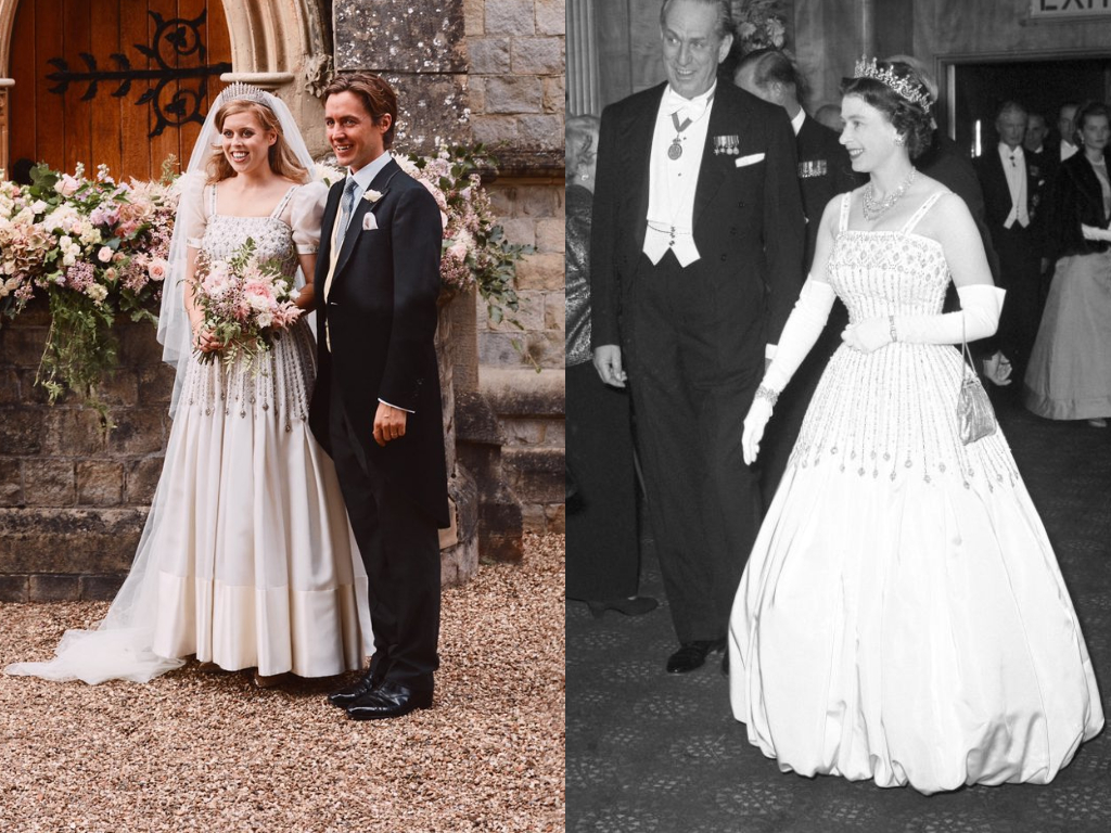Princess Beatrice wore the Queen's vintage dress, which Her Majesty wore to the 'Lawrence of Arabia' premiere in 1962.