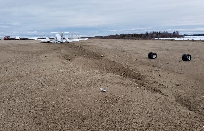 The aftermath of an emergency landing in Gillam, Manitoba, in April, 2019.