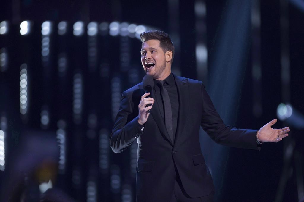 File: Michael Buble shown on stage at the Juno Awards in Vancouver, Sunday, March 25, 2018.