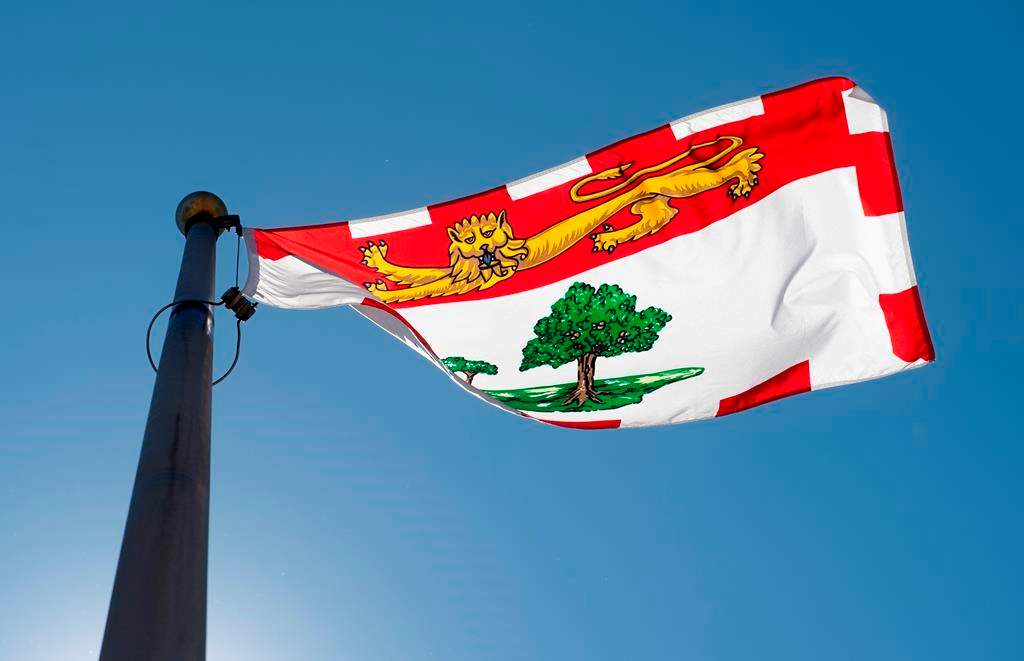 Prince Edward Island's provincial flag flies on a flag pole in Ottawa, Monday, July 6, 2020.