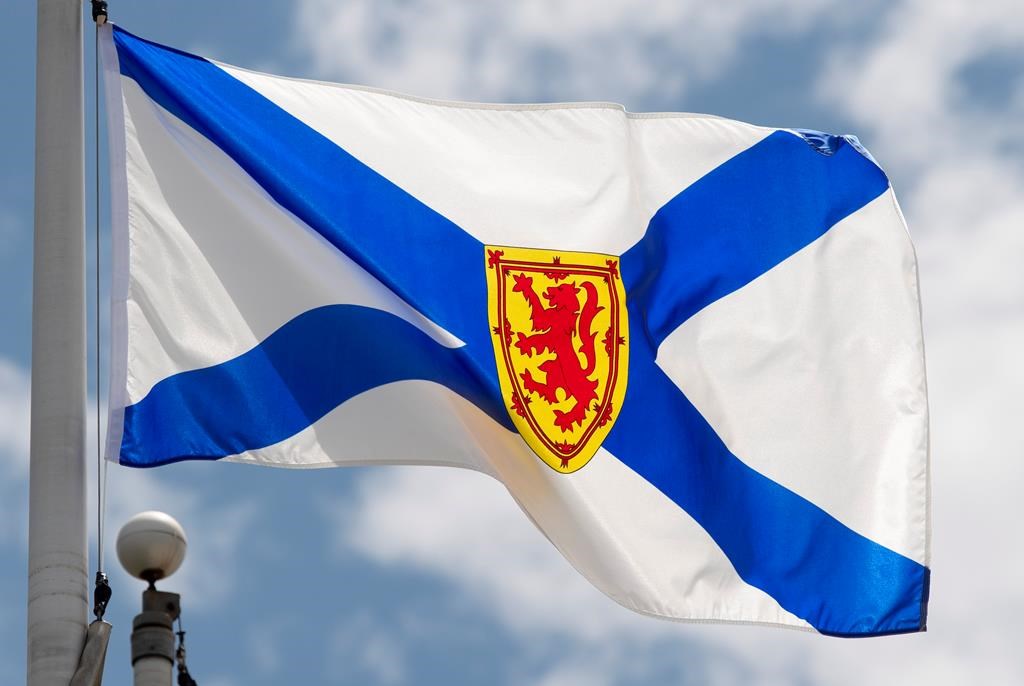 Nova Scotia's provincial flag flies on a flag pole in Ottawa, Friday July 3, 2020.