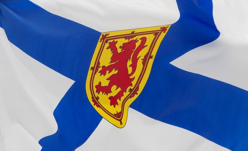 Nova Scotia's provincial flag flies on a flag pole in Ottawa, Friday, July 3, 2020.