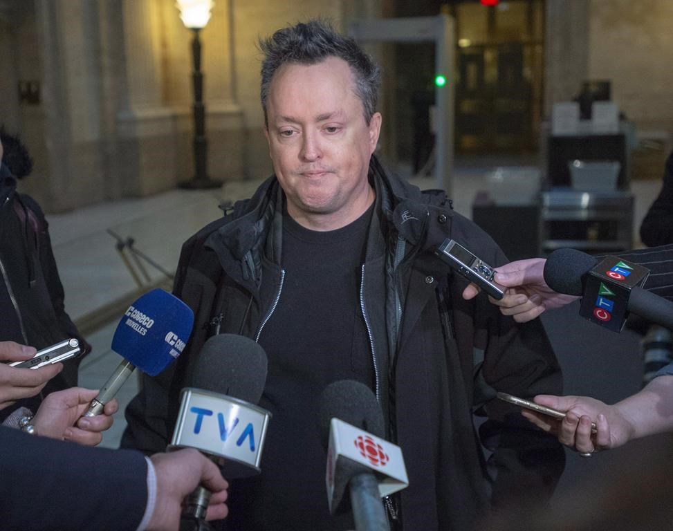 Comedian Mike Ward speaks to the media at the Quebec Appeal Court Wednesday, January 16, 2019 in Montreal.