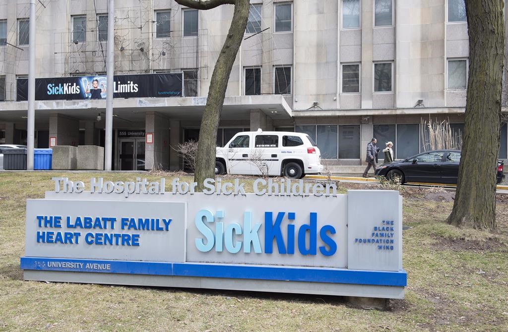 The Hospital for Sick Children in Toronto is shown on Thursday, April 5, 2018. Doctors from Toronto's SickKids hospital and other health-care centres and across Ontario released an updated recommendations document Wednesday for a safe return to school, including a "complicated" discussion on mask-wearing. THE CANADIAN PRESS/Doug Ives.
