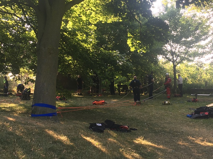 A photo of emergency crews on scene at the Scarborough Bluffs.