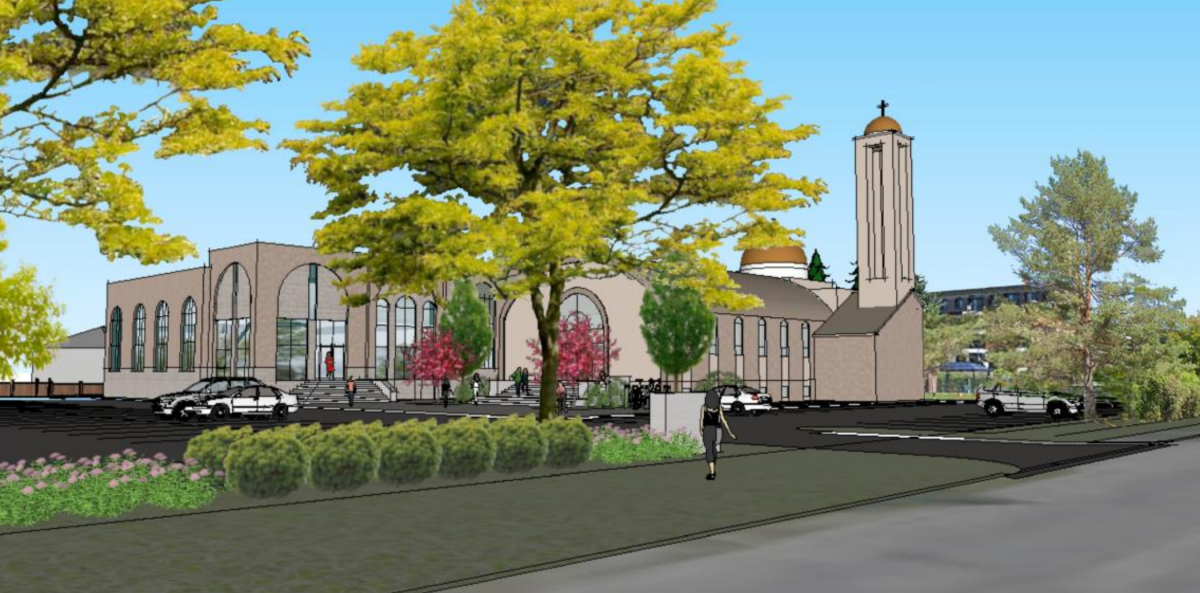 A rendering of the St. Mary Coptic Orthodox Church's proposed community centre. Planning committee gave the proposal the go-ahead at its meeting on July 9, 2020.