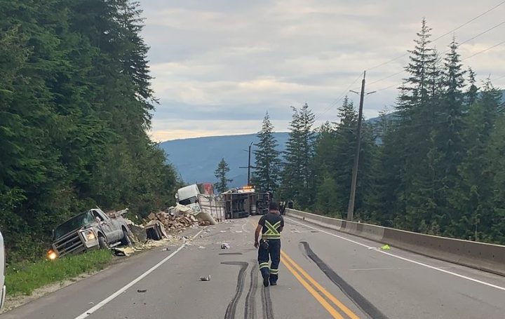 A six-vehicle crash closed a stretch of the Trans-Canada Highway on July 15, 2020.