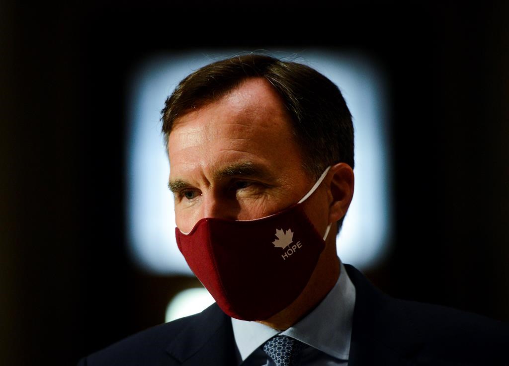 Minister of Finance Bill Morneau takes part in a media lock-up for the federal government's Economic and Fiscal Snapshot 2020 in Ottawa on Wednesday, July 8, 2020.