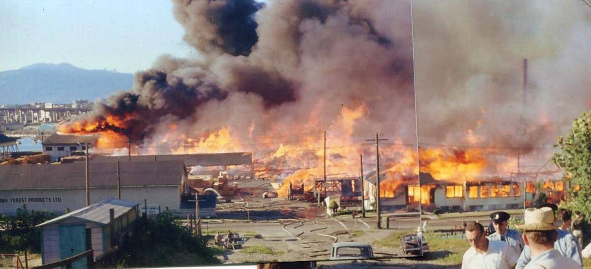 A fire destroyed the B.C. Forest Products sawmill on July 3, 1960.