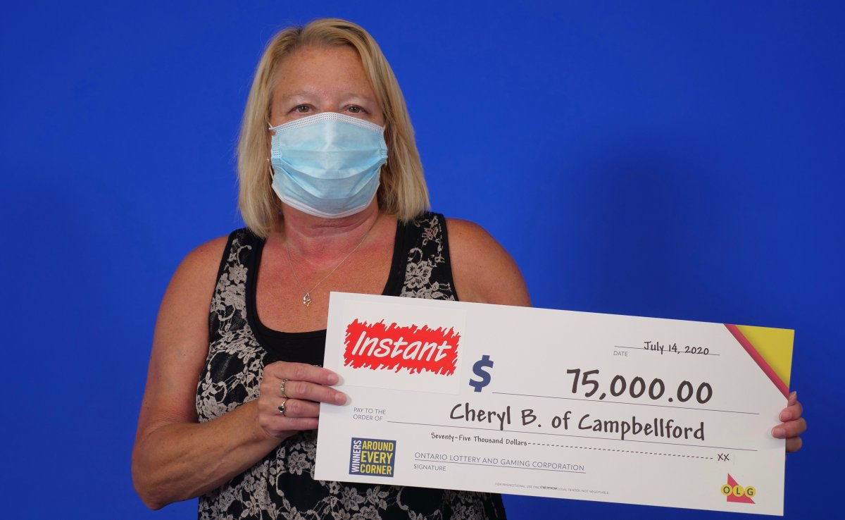 Cheryl Bergin of Campbellford is $75,000 richer after winning with the OLG's Instant Slots game.
