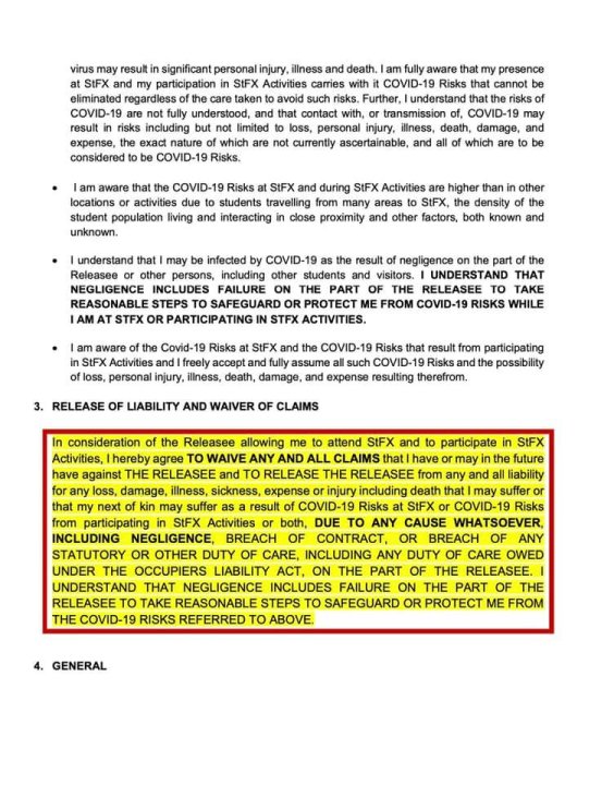 Wording of St.FX COVID19 waiver to change, says minister