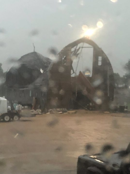 A plow wind destroyed a barn near Verwood, Sask. Tuesday evening.
